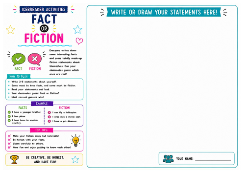 Fact or Fiction Worksheet | Icebreaker Guessing Game | Back to School | KS2 KS3