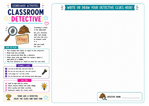 Classroom Detective Worksheet | Mystery Solving Activity | Icebreaker | KS2 KS3