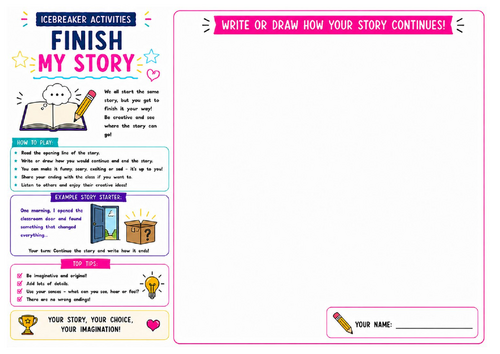 Finish My Story Worksheet | Creative Writing Starter | Icebreaker Activity | KS2 KS3