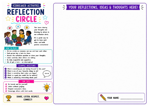 Reflection Circle Worksheet | End of Lesson Reflection | PSHE | Back to School | KS2 KS3