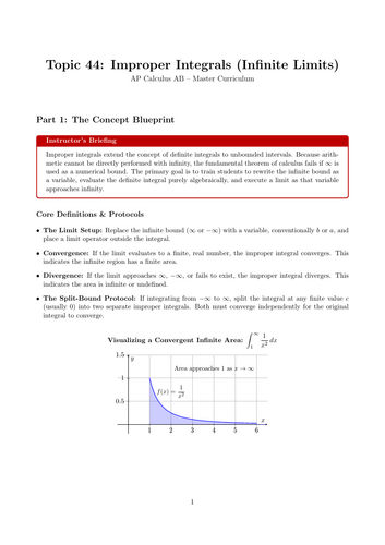 Improper Integrals (Infinite Limits) | Ready-to-Teach Resource | Maths Cover Work & Home Learning