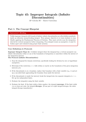 Improper Integrals (Infinite Discontinuities) | Ready-to-Teach Resource | Maths Cover Work & Home Le