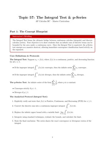 The Integral Test & p-Series | Ready-to-Teach Resource | Maths Cover Work & Home Learning