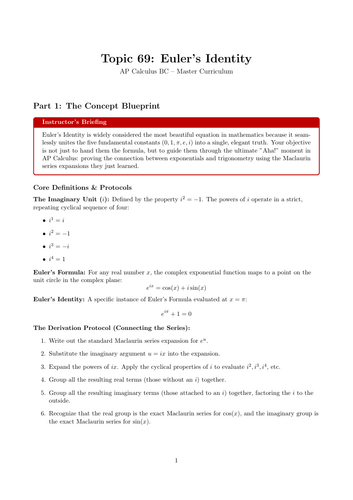 Euler’s Identity | Ready-to-Teach Resource | Maths Cover Work & Home Learning