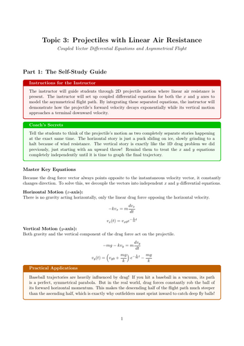 A-Level Physics Cover Work: Projectiles with Linear Air Resistance