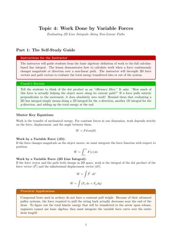 A-Level Physics Cover Work: Work Done by Variable Forces
