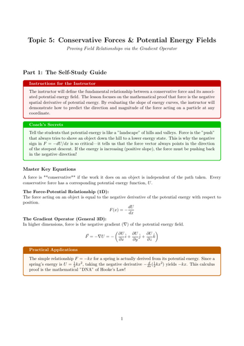 A-Level Physics Cover Work: Conservative Forces & Potential Energy Fields