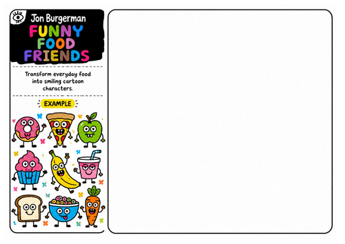 Jon Burgerman Art Worksheet – Funny Food Friends | Cartoon Food Drawing | Character Design Activity
