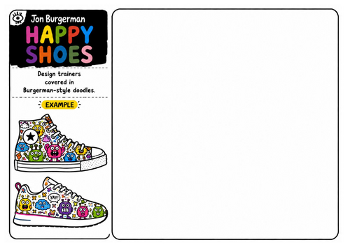 Jon Burgerman Art Worksheet – Happy Shoes | Doodle Fashion Design | Trainer Illustration Activity