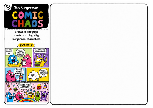 Jon Burgerman Art Worksheet – Comic Chaos | Cartoon Comic Strip | Storytelling Through Illustration