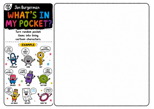 Jon Burgerman Art Worksheet – What's in My Pocket? | Everyday Objects into Characters | Creative Art