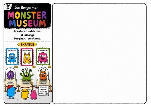 Jon Burgerman Art Worksheet – Monster Museum | Creature Design | Illustration Challenge | KS2 KS3
