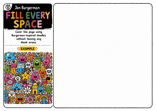 Jon Burgerman Art Worksheet – Fill Every Space | Doodle Art Challenge | Contemporary Drawing Activit