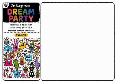 Jon Burgerman Art Worksheet – Dream Party | Cartoon Celebration Drawing | Character Illustration