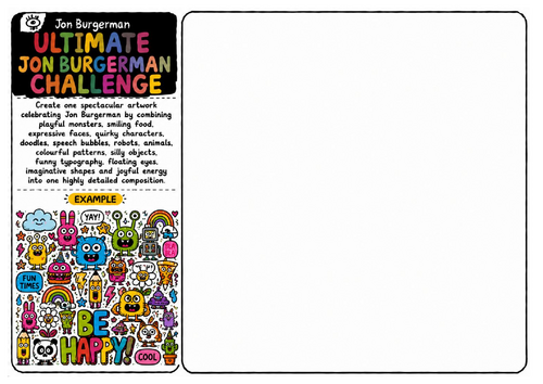 Jon Burgerman Art Worksheet – Ultimate Jon Burgerman Challenge | Mega Doodle Illustration | KS2 KS3