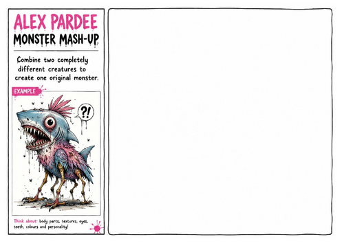 Alex Pardee Worksheet 1 – Monster Mash-Up | Creepy Character Design | Monster Drawing Activity | KS2