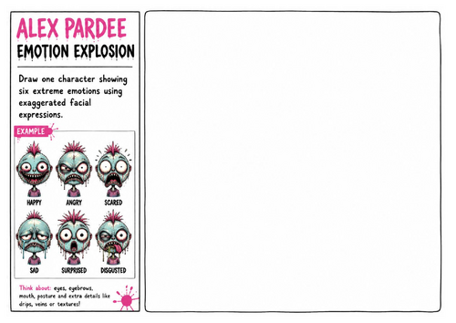 Alex Pardee Worksheet 2 – Emotion Explosion | Monster Facial Expressions | Character Design Activity