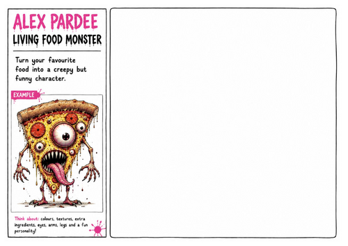 Alex Pardee Worksheet 5 – Living Food Monster | Food Character Design | Cartoon Monster Drawing