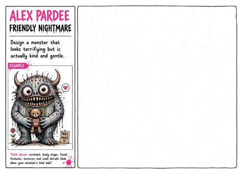 Alex Pardee Worksheet 6 – Friendly Nightmare | Cute Monster Design | Creative Character Worksheet