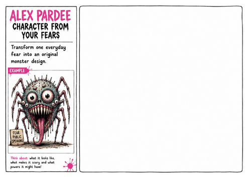 Alex Pardee Worksheet 7 – Character From Your Fears | Monster Design Challenge | Creative Drawing Ac