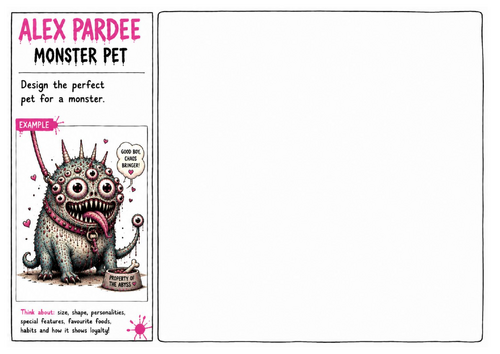 Alex Pardee Worksheet 10 – Monster Pet | Creature Companion Design | Character Drawing Worksheet