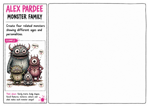 Alex Pardee Worksheet 11 – Monster Family | Character Development Activity | Monster Illustration