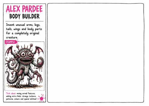 Alex Pardee Worksheet 12 – Body Builder | Creature Anatomy | Monster Design Challenge | Art Workshee