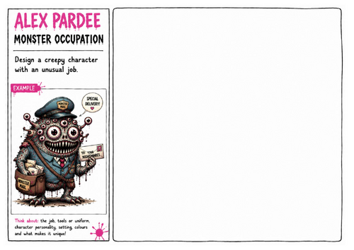 Alex Pardee Worksheet 13 – Monster Occupation | Character Design | Creative Illustration Worksheet