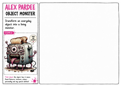 Alex Pardee Worksheet 14 – Object Monster | Transform Everyday Objects into Monsters | Drawing Activ