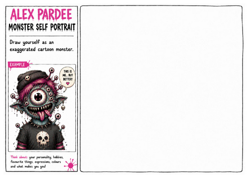 Alex Pardee Worksheet 15 – Monster Self Portrait | Cartoon Self-Portrait | Character Design Activity