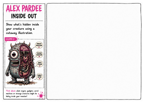 Alex Pardee Worksheet 16 – Inside Out | Monster Cutaway Illustration | Creative Character Design Act