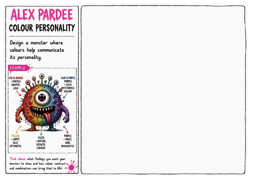 Alex Pardee Worksheet 23 – Colour Personality | Colour Theory Through Character Design | Monster Ill