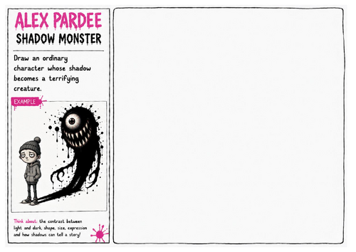 Alex Pardee Worksheet 25 – Shadow Monster | Surreal Character Drawing | Creative Illustration Worksh