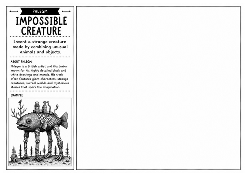 Phlegm Inspired Art Worksheet – Impossible Creature | Surreal Creature Design | KS2 KS3 KS4