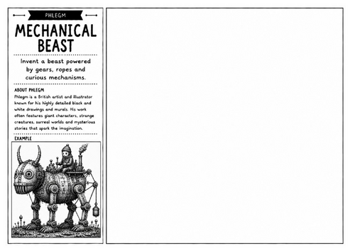 Phlegm Inspired Art Worksheet – Mechanical Beast | Steampunk Creature Design | KS2 KS3 KS4