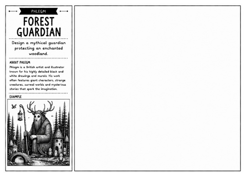 Phlegm Inspired Art Worksheet – Forest Guardian | Mythical Creature Drawing | KS2 KS3 KS4
