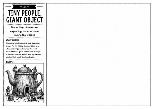 Phlegm Inspired Art Worksheet – Tiny People, Giant Object | Scale Drawing Activity | KS2 KS3 KS4