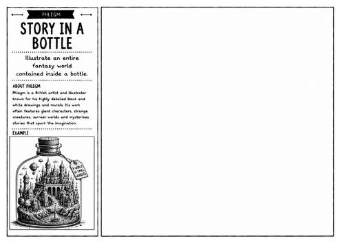 Phlegm Inspired Art Worksheet – Story in a Bottle | Fantasy World Building | KS2 KS3 KS4