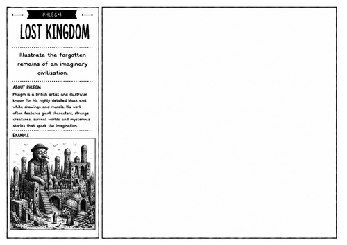 Phlegm Inspired Art Worksheet – Lost Kingdom | Fantasy Ruins Drawing | KS2 KS3 KS4