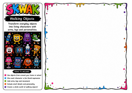 Walking Objects | Skwak Inspired Everyday Object Character Worksheet | Creative Drawing Activity