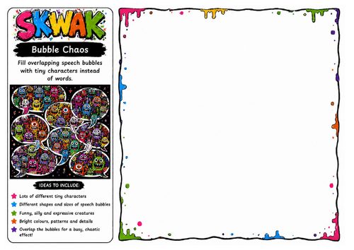 Bubble Chaos | Skwak Inspired Speech Bubble Character Drawing Worksheet | Cartoon Design