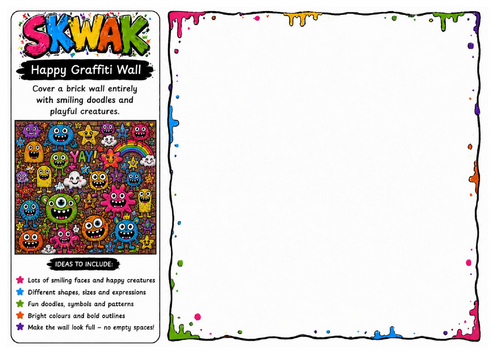 Happy Graffiti Wall | Skwak Inspired Street Art Drawing Worksheet | Cartoon Doodle Activity