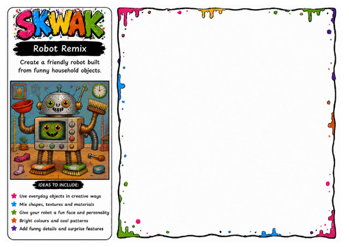 Robot Remix | Skwak Inspired Cartoon Robot Drawing Worksheet | Creative Design Challenge
