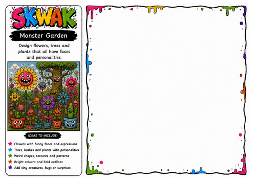 Monster Garden | Skwak Inspired Plant Character Drawing Worksheet | Creative Nature Illustration