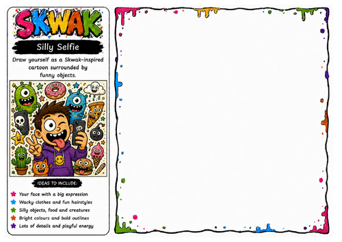 Silly Selfie | Skwak Inspired Self-Portrait Drawing Worksheet | Cartoon Character Activity