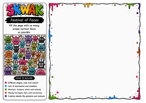 Festival of Faces | Skwak Inspired Face Drawing Worksheet | Cartoon Expression Challenge