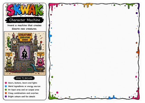 Character Machine | Skwak Inspired Monster Factory Drawing Worksheet | Creative Design Challenge