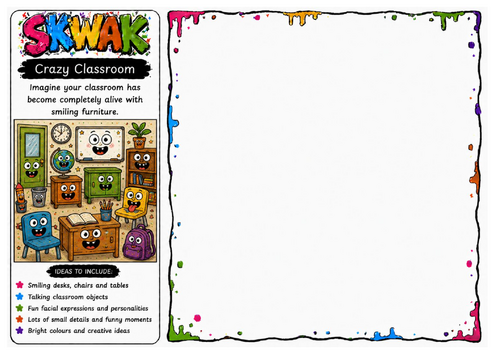 Crazy Classroom | Skwak Inspired Classroom Character Drawing Worksheet | Creative Cartoon Activity