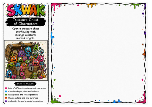 Treasure Chest of Characters | Skwak Inspired Creative Drawing Worksheet | Cartoon Monster Activity