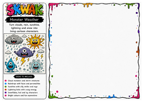 Monster Weather | Skwak Inspired Weather Character Drawing Worksheet | Creative Cartoon Art